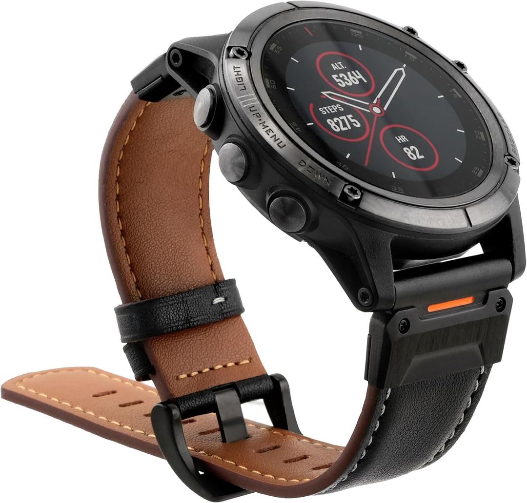 Abanen Retro Classic Genuine Leather Watch Band Strap for Garmin Fenix 8 51mm / epix Pro 51mm / Fenix 7X / Fenix 6X / Enduro/Instinct 2X / Tactix Delta/Instinct 3 50mm (Black)