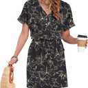 AUSELILY Womens Summer Dress 2026 Casual Short Sleeve Sundress V Neck Tie Button Beach Swing Dresses with Pockets (M)