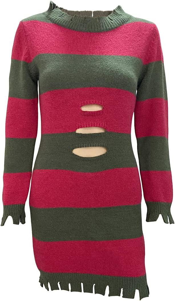 Men's Freddy Sweater Halloween Knit Striped Pullover Cosplay Costume (Small, Female)