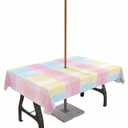 Pink Blue Plaid Outdoor Rectangle Tablecloth with Umbrella Hole 60x84,Rainbow Yellow Buffalo Check Lattice Wrinklefree Wipeable Table Cloth Waterproof Zippered Cover for Camping Picnic Patio Party