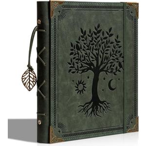 Vintage Photo Album 4x6 Leather Scrapbook Album with Writing Space 120 Photos & 30 Sheets DIY Paper Memory Albums Book for Anniversary Travel Vacation Family Tree, Green (medium(8"x10"))