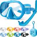 NARUTOO Snorkel Set Adults, Fashionable Macaron Colors Frameless Snorkeling Mask, Ultra Wide View Anti-Fog Snorkel Mask Set, Portable Professional Diving Snorkeling Set (Dark blue)