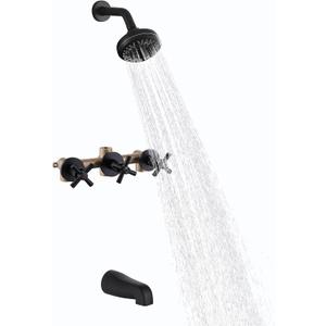 3 Handle Tub Shower Faucet Set Matte Black Tub and Shower Trim Kit with Rough-in Valve Bathtub Shower Faucet Set with Tub Spout Wall Mounted