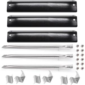 Hiorucet Grill Replacement Parts for Chargriller 5050 3001 5650 5072 3030 3008 5252 3000 4000 4208 Grill Models. Grill Heat Plate Shields, Burner Tubes, Hanger Brackets Replacement Parts. (Porcelain Steel)