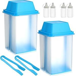 Gandeer Pickle Container with Strainer 2 Pcs Jalapeno Container 40.5 oz with Tongs 4 Pcs Sauce Bottles Large Plastic Pickle Jar with Lifter Keeper for Cornichon Olive Gherkins Food(Blue)