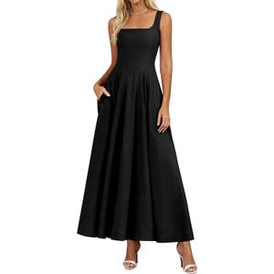 PRETTYGARDEN Cocktail Dresses for Women Formal 2026 Summer Sleeveless A Line Long Flowy Spring Wedding Guest Party Midi Dress (Black, XL)