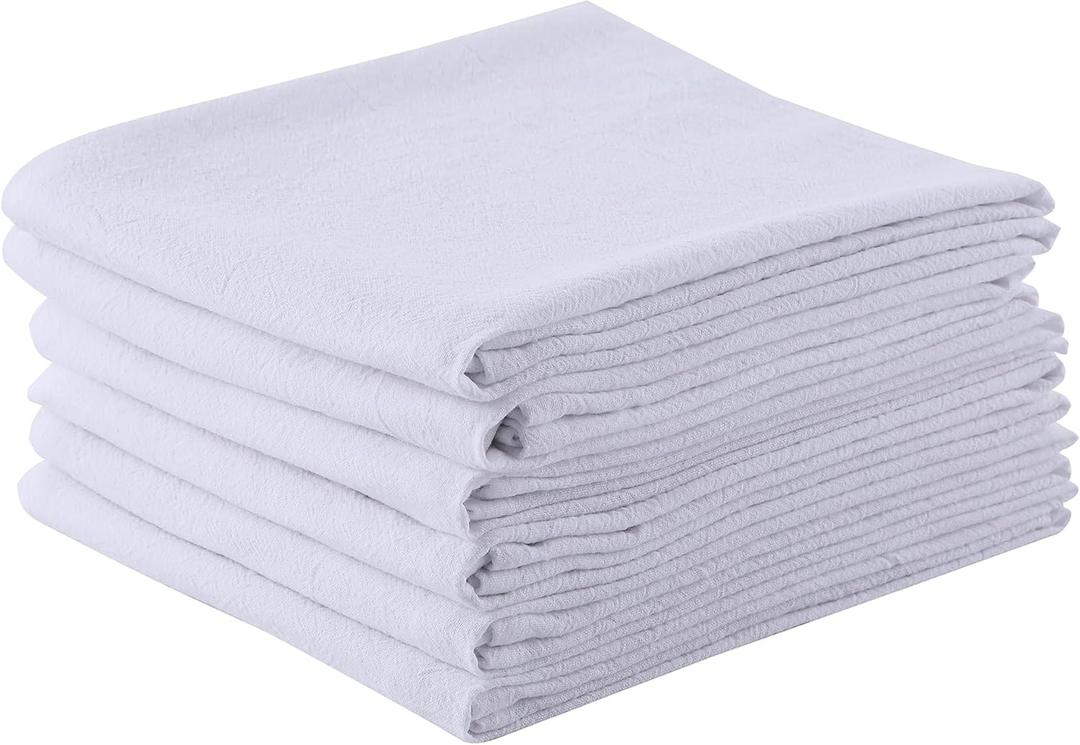 100% Cotton Flour Sack Dish Towels, Pack of 6, Blank Tea Towels Highly Absorbent for Kitchen, Drying and Cleaning 50x70cm (White)