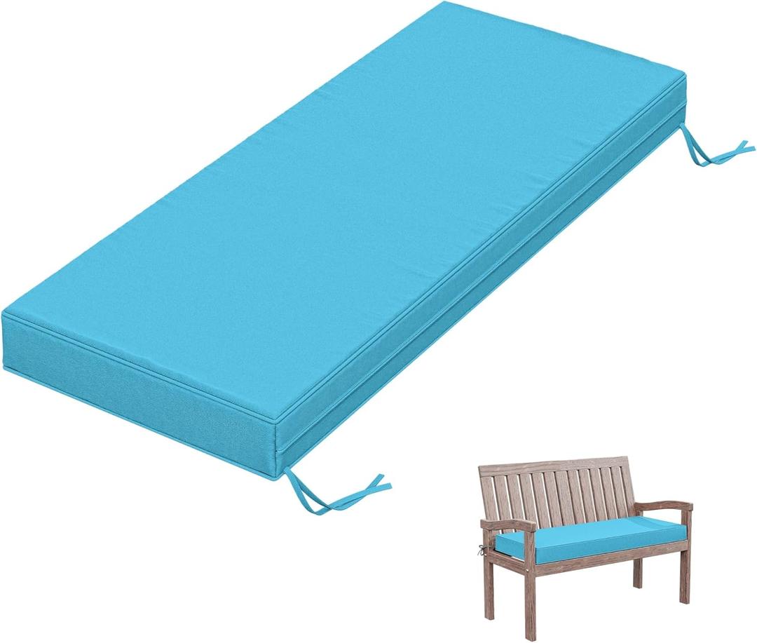 Outdoor Bench Cushion 45×18×3.5 in Thick Waterproof Patio Furniture Cushions, Patio Porch Swing Replacement Seat Pad with Tie Straps and Anti-Slip, for Backyard Garden, Lake Blue