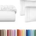 Queen Size Fitted Bed Sheet + 2 Pillowcases Bundle - Hotel Luxury Single Fitted Bottom Sheet Only - Fits Mattress w/ Deep Pockets Between 8 to 16 inches - Ultra Soft, Breathable & Wrinkle Free - Ivory