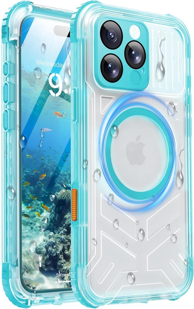 for iPhone 16 Pro Waterproof Case with Magsafe, Built-in [Camera & Screen Protector] [Lanyard], IP68 Water Proof Full Body Dustproof Heavy Duty Frosted Protective Phone Cover, 6.3" Teal