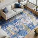 RELEANY Washable Area Rugs 8'x10' Non-Slip Modern Abstract Soft for Living Room Entryway Bedroom Nursery, Print Pattern, Grey Blue Gold/Golden
