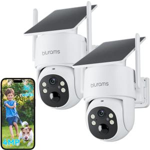 blurams 2.5K Pan/Tilt Security Cameras Wireless Outdoor, 100% Wire-Free Outdoor Camera with Fixed Solar Panel, 360 View, Dual-Band WiFi 6, Human Detection, Color Night Vision, Work with Alexa, 2Pack