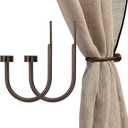 Quality Curtain Holdbacks, Solid Steel Curtain Holdback with Disk Finial,Electroplate Finishes, Set of 2 Window Curtain Tieback Hooks, Antique Bronze