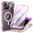 Miracase Glass Series Designed for iPhone 14 Pro Max Case 6.7 Inch, Upgrade Full-Body Bumper Case with Built-in 9H Tempered Glass Screen Protector, with Camera Lens Protector, Clear Pink
