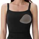 SUUKSESS Women Cotton Rib Padded Tank Tops Sleeveless Spaghetti Strap Square Neck Tops Summer Camisole Going Out Shirts (Black, S)