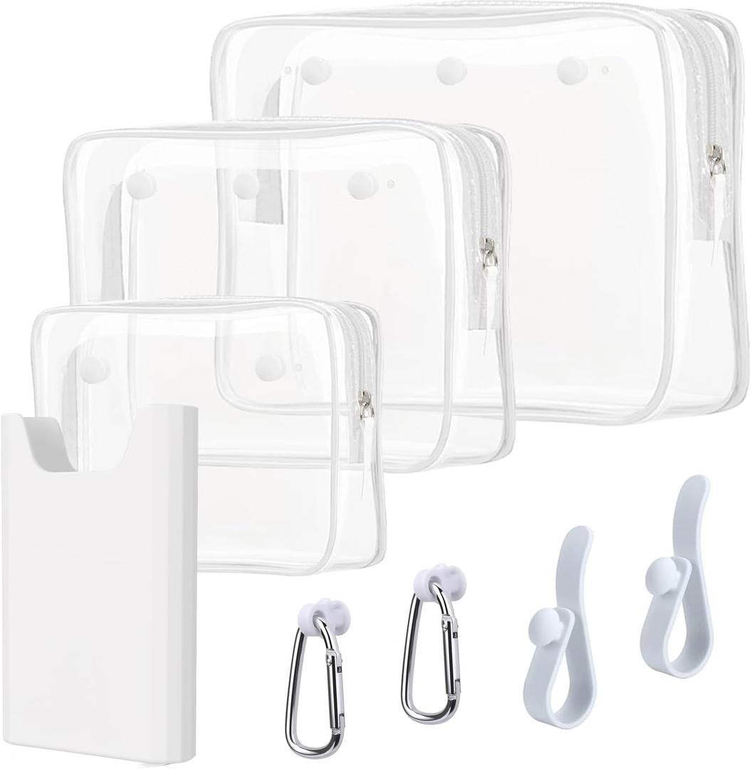 3 Packs Clear Bogg Beach Tote Bag with 2 Pack Insert Hooks Accessories for Bogg Bags Travel Makeup Clean Toiletry Brush Organizer Cosmetic Divider Storage Inner Pouch (White set of 4)