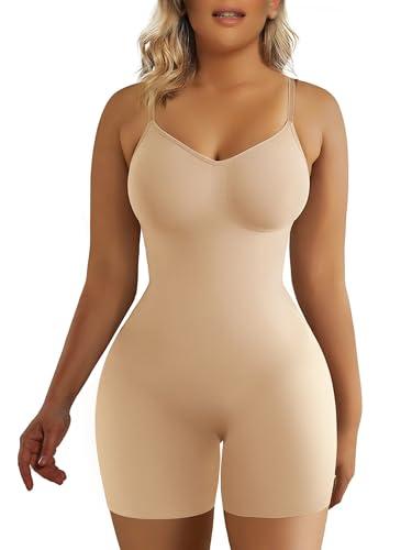 SHAPERX Shapewear Bodysuit Tummy Control Seamless Waist Snatching Mid Thigh Body Shaper for Women,SZ5218-2-Beige-2XL/3XL