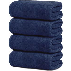 Tens Towels Pack of 4 Extra Large Bath Towels 30 x 60 Inches, 100% Cotton, Larger & Lighter Weight, Quicker to Dry, Super Soft and Absorbent, Perfect for Bathroom, Navy
