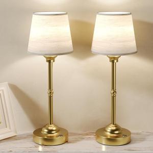 CHLORANTHUS 2 Pack Cordless Table Lamps, 3 Colors Stepless Dimming Fabric Desk Lamp, 6000mAh Rechargeable Battery LED Desk Lamp, Touch Night Light for Bedroom, Dining, Desk, Cafe