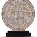 LCCCK Tree of Life Statue, Resin Round Tree Sculpture for Cabinet Decor, Shabby Chic Knick Knacks, Living Room Mantle Entryway Table Top Accent, Symbolic Family Roots Home Decor (Gray)