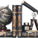 Decorative Bookends Vintage Armillary Sphere and Astronomical Telescope Antique Space Time Book Ends Heavy Duty Bookends Astronomy Decor for Shelves Home Office Decorations
