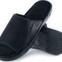 Cozy Men's Open Toe House Slippers Memory Foam,Comfy Slip On Indoor Slipper for Men Breathable, Non-Slip Soft Bedroom Home (13-14, Black)