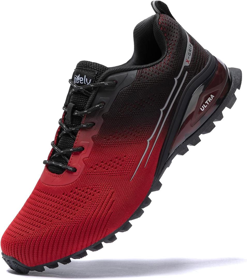 Kricely Men's Trail Running Shoes Fashion Walking Hiking Sneakers for Men Tennis Cross Training Shoe Outdoor Snearker Mens Casual Workout Footwear (10.5, Red Black-1)