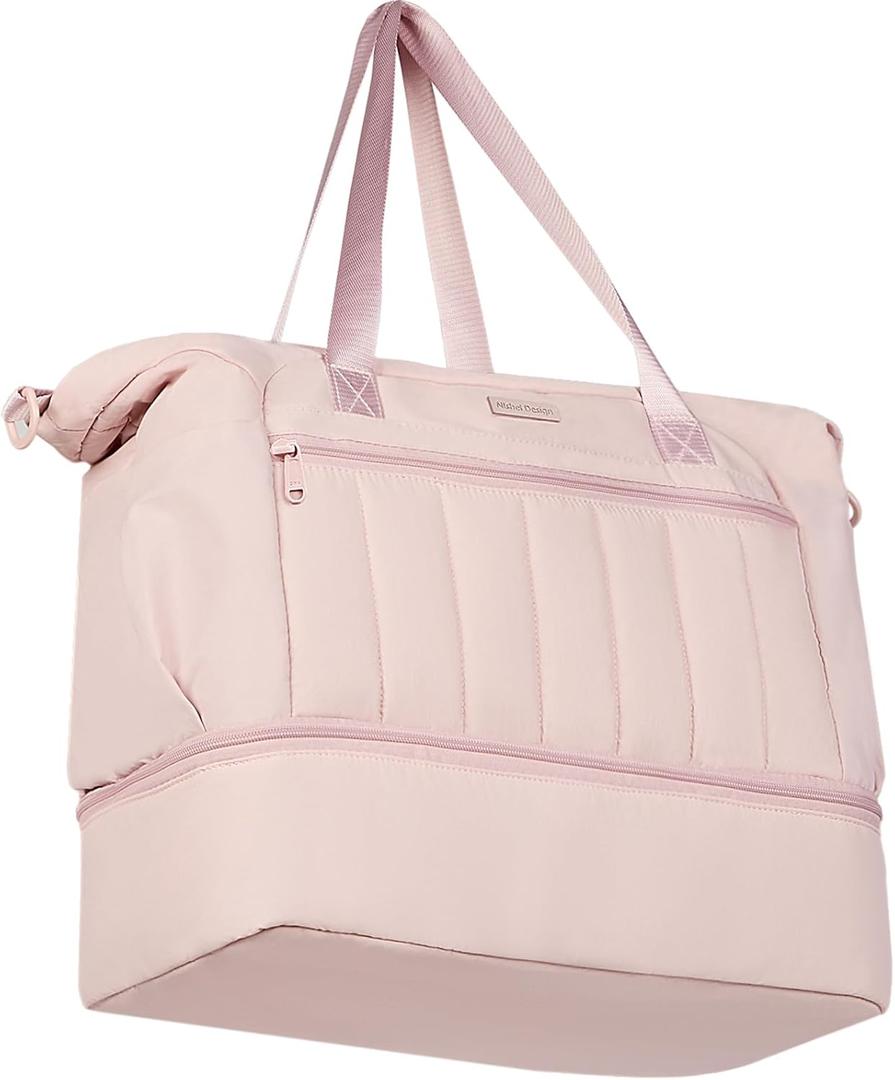 NISHEL Women's 2-in-1 Weekender Duffle Bag, Large Capacity Duffle Bag with Multi-Pocket, Overnight Tote for Travel, Carry On Personal Item, Pink