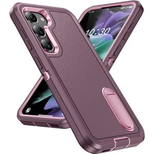 for Samsung Galaxy S23 Plus Case with Kickstand Case 3-Layer Military Grade Protective Case Cover Silicone Rugged Shockproof for Galaxy S23 Plus S23+ Phone Case (Purple+Pink)