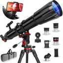 Telescope,Telescope for Adults High Powered, 90mm Aperture 900mm Professional Refractor Telescopes for Kids & Beginners, Magnification 450X,for Planet Observation with Stainless Tripod & Phone Adapter (90900-Black)