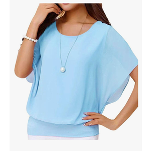 Neineiwu Women's Summer Loose Casual Short Sleeve Chiffon Top T-Shirt Blouse Size XL, Light Blue