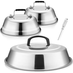HaSteeL Cheese Melting Dome 12Inch & 9Inch, Stainless Steel Round Steaming Basting Cover Set, Heavy Duty Griddle Grill Accessories for Flat Top Griddle Teppanyaki BBQ Cooking Indoor & Outdoor - 2Packs 