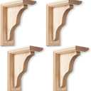 4 Pcs 2 1/4" W x 5" D x 7" H Traditional Wood Brackets Unfinished Hardwood Bracket Decorative Millwork Corbels Solid Wood Shelf Bracket for Home Shelf Cabinet Furniture Support