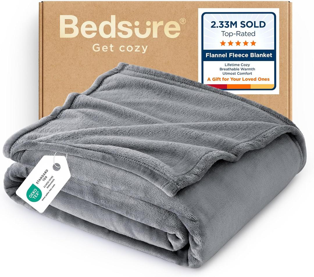 Bedsure GentleSoft Fleece Blanket Twin Size Grey - 300GSM Lightweight Plush Fuzzy Cozy Soft Warm Blanket for Bed, Sofa, Couch, Travel, Camping, 60x80 inches
