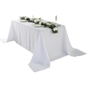 Craft And Party Rectangle Tablecloth, 90 x 132 Inch White Tablecloth, 8ft Rectangle Table Cloth, Polyester Fabric Washable Tablecloth for Home, Party, Wedding or Restaurant Use.