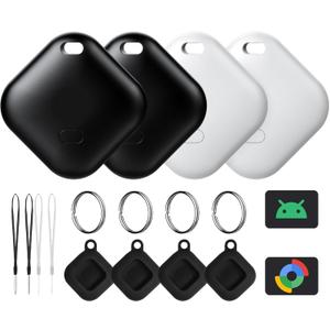 Air Tag for Android, Tags-4 Pack Tracker with 4 Case, Works via Google Find Hub App, Android Tracker Tags, Item Finder for Key, Backpack, Travel and Commute, 2 Black, 2 White (NOT for iOS)