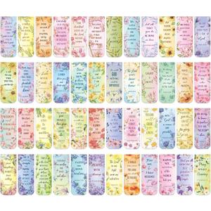 Zonon 48 Pcs Bible Verse Magnetic Bookmarks, Inspirational Scripture Christian Book Markers Religious Motivational Encouragement Flower Page Clips Presents for School Supplies(Flower Style)
