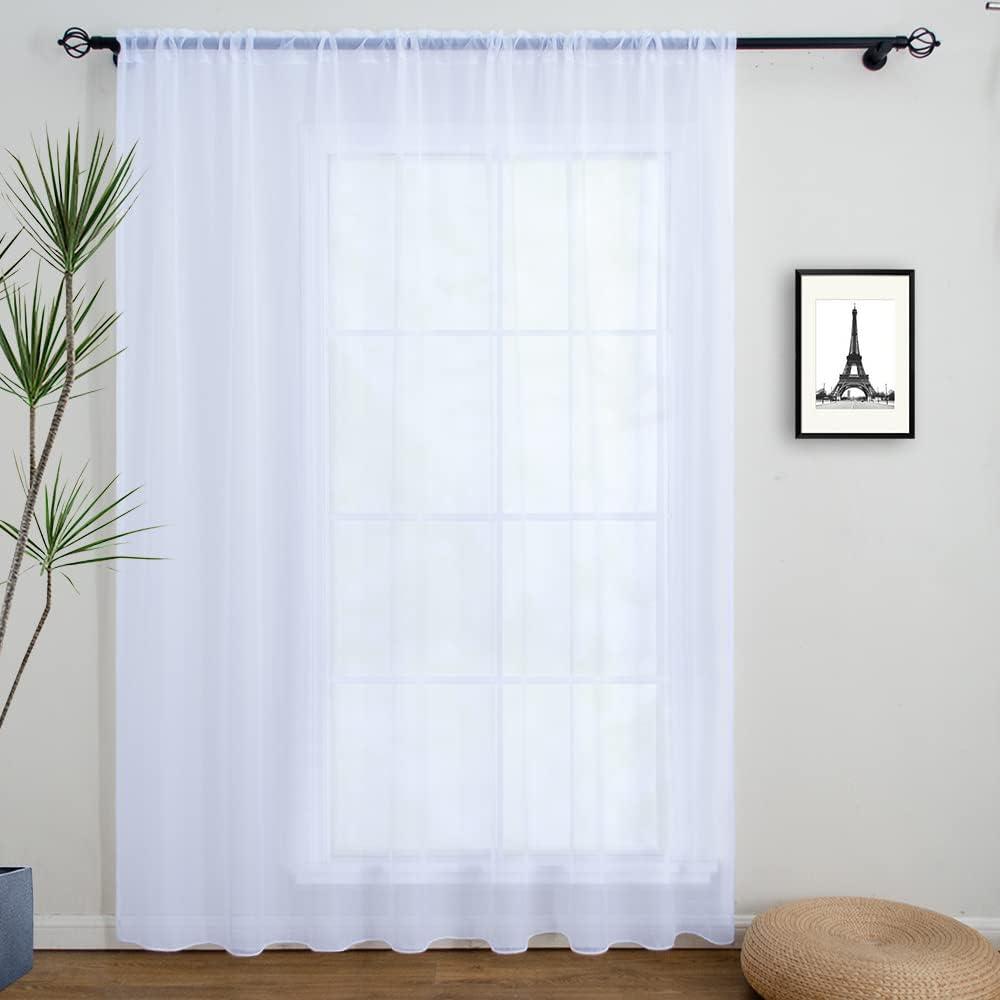 Linentalks Extra Wide White Sheer Curtains For Living Room, Patio Door Curtain for Sliding Door, Sheer Voile Rod Pocket Room Divider Curtains, White Tulle Backdrop Curtain Drapes 1 Panel 120 W X 96" L
