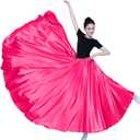 MUNAFIE Women's Long Maxi Dance Skirt - Satin Fairy Skirt for Praise & Cosplay Belly Dance Skirt Rose Red (Pink)