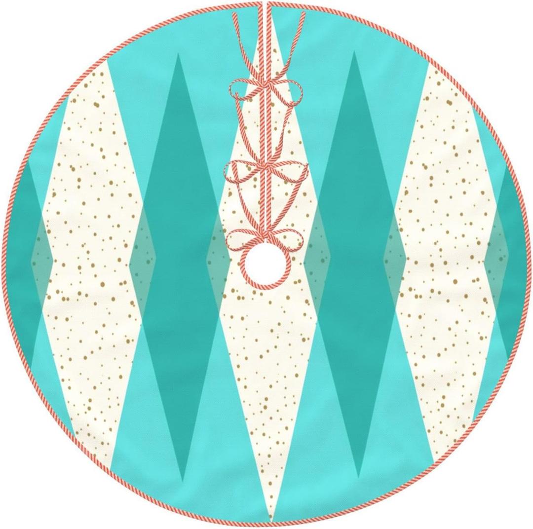 Faux Linen Christmas Tree Skirt, Mid Century Modern Argyle Xmas Tree Base Cover for Indoor Outdoor Holiday Party & Home Decoration 48"