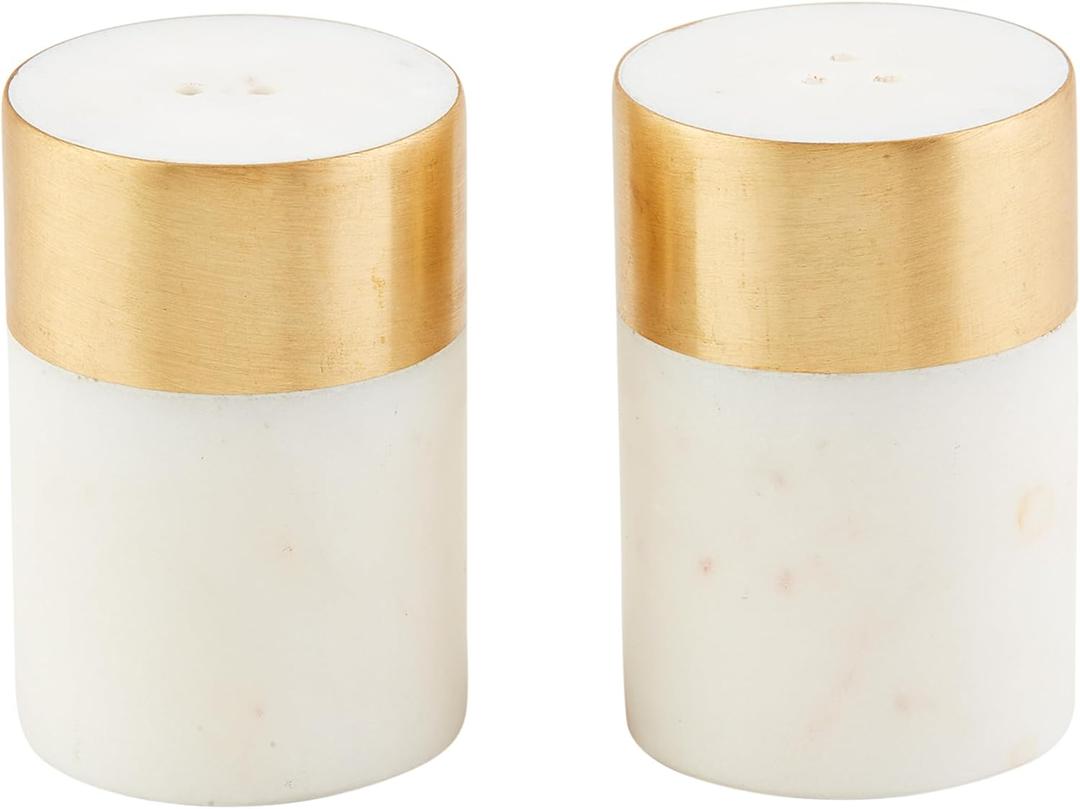 Mud Pie Marble Salt And Pepper Set; 3" x 2" dia