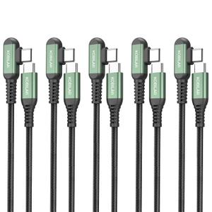 USB C to USB C Cable, Braided Type C Charger Fast Charging Right Angle Cable, Type C 90 Degree for iPhone 15/16 Pro Max Plus, iPad Pro, USB C Cable for Samsung S25 S23 5pack-1.5+5+5+10+10ft
