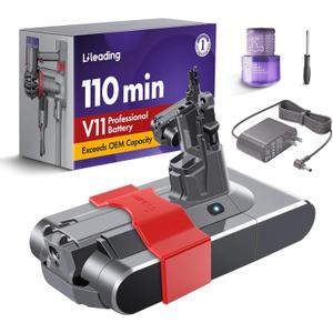 V11 110-Min Runtime Screw Battery Replacement: With Samsung Battery Cell, Compatible with Dyson V11 Animal, Torque Drive, Models SV14, OEM PN 970145-02, Includes 1 Filter, Battery Lock, Charger