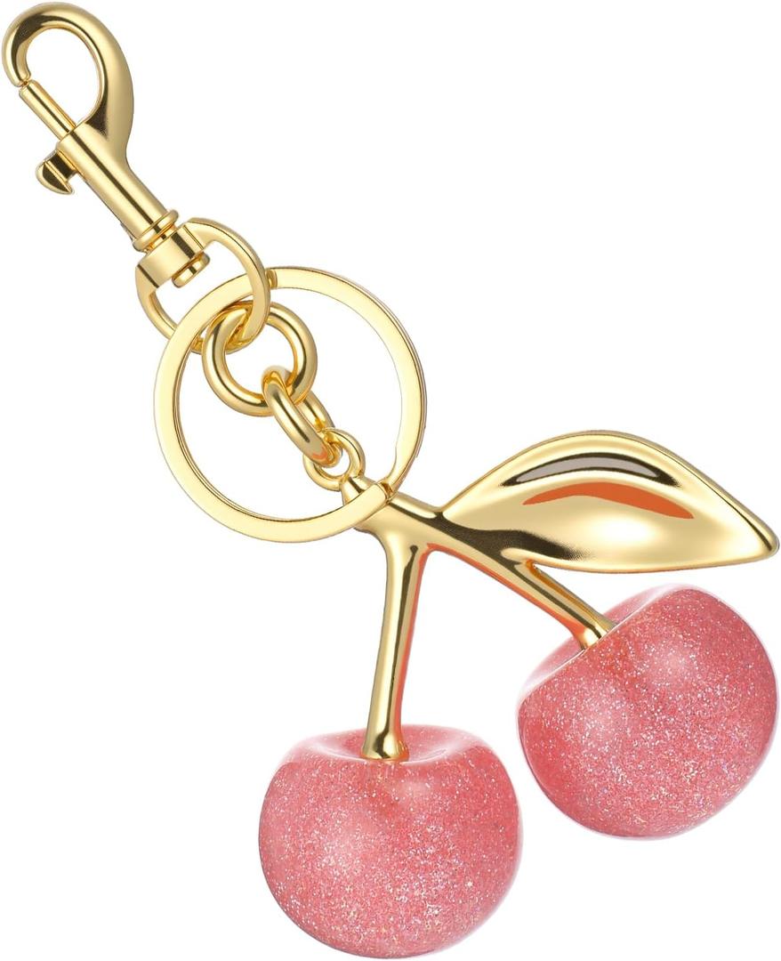 2 x 1 Pcs Pink Cherry Bag Charm,Pink Cherry Keychain,Resin & Alloy Cherries Purse Charms for Women,Cute Cherrys Charm for Purse, Gifts Accessory for Birthday Christmas