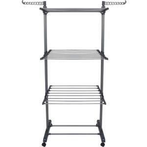 Bigzzia Clothes Drying Rack Folding Drying Rack Clothing 4 Tier Clothes Horses Rack Stainless Steel Laundry Drying Rack with Two Side Wings Grey (Black)