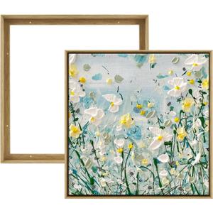 Floater Frame for 12x12 Canvas Paintings, 2 Pack Complete Floating Frames with 0.9" Deep for Artists Designers Landscape Portrait Artwork, Girly Nursery Room Wall Decor (Natural Woodgrain)