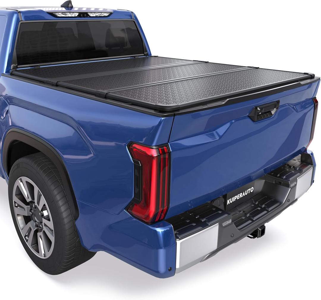 KUIPERAUTO 5FT Tri Hard Truck Bed Tonneau Cover Compatible for 2024 2025 2026 Toyota Tacoma Extra Short Bed 5FT Bed On Top Aluminum Bed