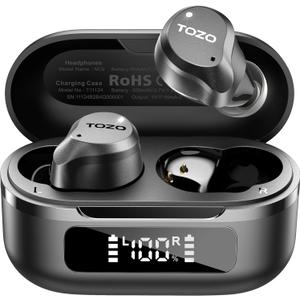 TOZO Hybrid Active Noise Cancelling Wireless Earbuds, 6 Mics ENC Clear Call, IPX8 Waterproof, in Ear Bluetooth 5.3 Headphones Stereo Bass Ear Buds 59H Playtime with LED Display 32 EQs via APP (Dark Black)