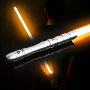 38.3inch Lightsaber,Metal Duel Light Sabers,4 Sound Fonts,USB Rechargeable Light Swords with Loud Sound,Swing, Blaster,Adults Kids Cosplay Props Birthday Xmas Gift(Orange), silver hilt