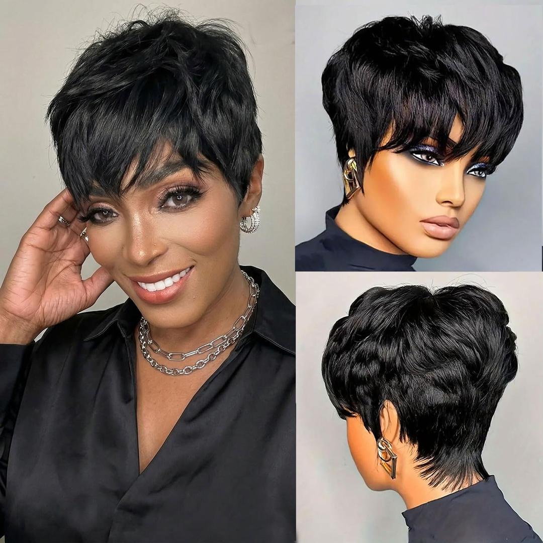 Pixie Cut Wig Human Hair Pixie Wigs for Black Women Short Pixie Cut Wigs Human Hair Wear and Go Glueless Wig Short Straight Full Machine Made Layered for Daily Use